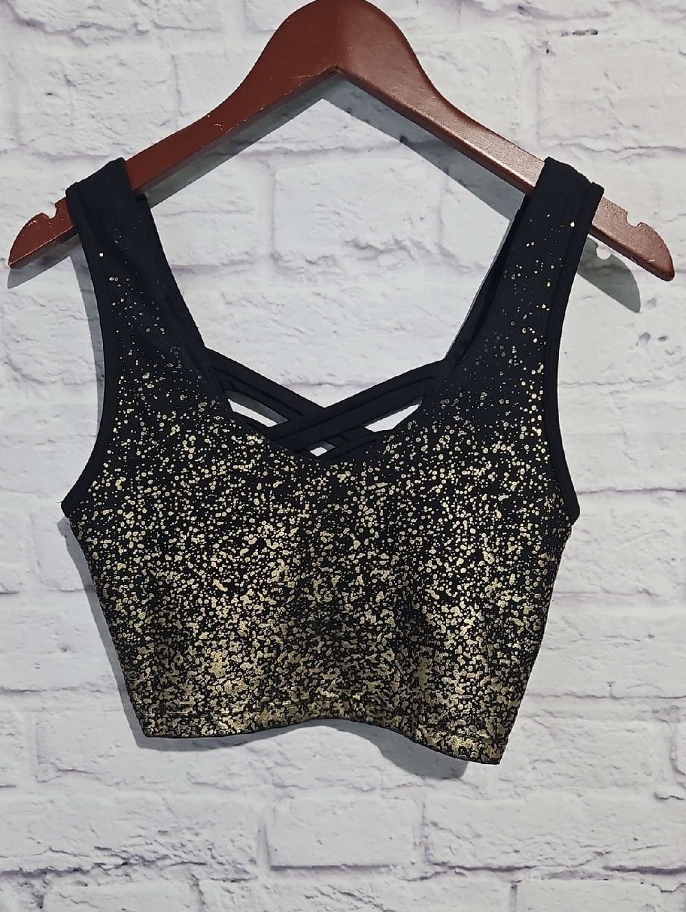 Marika Black Longline Sports Bra with Gold Speckle Accents